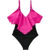 imageSUUKSESS Women Slimming Ruffle One Piece Swimsuits Ruched Tummy Control Bathing Suits1 Hot Pink Black