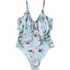 imageSUUKSESS Women Slimming Ruffle One Piece Swimsuits Ruched Tummy Control Bathing Suits1 Light Blue Floral