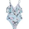 imageSUUKSESS Women Slimming Ruffle One Piece Swimsuits Ruched Tummy Control Bathing Suits1 Light Blue Floral