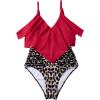 imageSUUKSESS Women Slimming Ruffle One Piece Swimsuits Ruched Tummy Control Bathing Suits1 Red Leopard