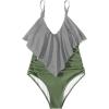 imageSUUKSESS Women Slimming Ruffle One Piece Swimsuits Ruched Tummy Control Bathing Suits1 Striped Army Green