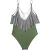 imageSUUKSESS Women Slimming Ruffle One Piece Swimsuits Ruched Tummy Control Bathing Suits1 Striped Army Green