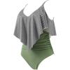imageSUUKSESS Women Slimming Ruffle One Piece Swimsuits Ruched Tummy Control Bathing Suits1 Striped Army Green
