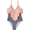 imageSUUKSESS Women Slimming Ruffle One Piece Swimsuits Ruched Tummy Control Bathing Suits1 Striped Pink
