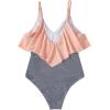 imageSUUKSESS Women Slimming Ruffle One Piece Swimsuits Ruched Tummy Control Bathing Suits1 Striped Pink