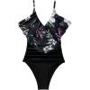 imageSUUKSESS Women Slimming Ruffle One Piece Swimsuits Ruched Tummy Control Bathing Suits1 Tropical Floral Black
