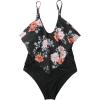 imageSUUKSESS Women Slimming Ruffle One Piece Swimsuits Ruched Tummy Control Bathing Suits1 Vintage Floral Black