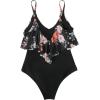 imageSUUKSESS Women Slimming Ruffle One Piece Swimsuits Ruched Tummy Control Bathing Suits1 Vintage Floral Black