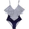 imageSUUKSESS Women Slimming Ruffle One Piece Swimsuits Ruched Tummy Control Bathing Suits1 White Blue Striped