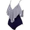 imageSUUKSESS Women Slimming Ruffle One Piece Swimsuits Ruched Tummy Control Bathing Suits1 White Blue Striped