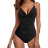 imageSUUKSESS Women One Piece Swimsuit Tummy Control V Neck Crisscross Back Bathing Suit67 Black