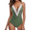 imageSUUKSESS Women Sexy Lace V Neck One Piece Swimsuit Tummy Control Bathing Suit64 Army Green