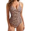 imageSUUKSESS Women Sexy Wrap Push Up One Piece Swimsuit Tummy Control Bathing Suit89 Leopard