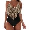 imageSUUKSESS Women Slimming Ruffle One Piece Swimsuits Ruched Tummy Control Bathing Suits1 Black Leopard