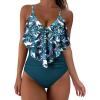 imageSUUKSESS Women Slimming Ruffle One Piece Swimsuits Ruched Tummy Control Bathing Suits1 Blue Floral