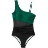 imageSUUKSESS Women Mesh One Shoulder One Piece Swimsuit Tummy Control Bathing Suit88 Green Black