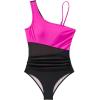imageSUUKSESS Women Mesh One Shoulder One Piece Swimsuit Tummy Control Bathing Suit88 Hot Pink Black