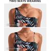 imageSUUKSESS Women Mesh One Shoulder One Piece Swimsuit Tummy Control Bathing Suit88 Tropical Floral Black