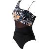 imageSUUKSESS Women Mesh One Shoulder One Piece Swimsuit Tummy Control Bathing Suit88 Tropical Floral Black