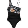 imageSUUKSESS Women Mesh One Shoulder One Piece Swimsuit Tummy Control Bathing Suit88 Tropical Floral Black