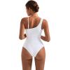 imageSUUKSESS Women Mesh One Shoulder One Piece Swimsuit Tummy Control Bathing Suit88 White