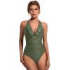 imageSUUKSESS Women Sexy Halter One Piece Swimsuits Ruffle Tummy Control Bathing Suit1 Army Green