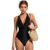 imageSUUKSESS Women Sexy Halter One Piece Swimsuits Ruffle Tummy Control Bathing Suit1 Black