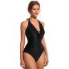 imageSUUKSESS Women Sexy Halter One Piece Swimsuits Ruffle Tummy Control Bathing Suit1 Black