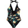 imageSUUKSESS Women Sexy Halter One Piece Swimsuits Ruffle Tummy Control Bathing Suit1 Black Floral