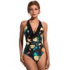 imageSUUKSESS Women Sexy Halter One Piece Swimsuits Ruffle Tummy Control Bathing Suit1 Black Floral
