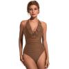 imageSUUKSESS Women Sexy Halter One Piece Swimsuits Ruffle Tummy Control Bathing Suit1 Brown