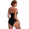 imageSUUKSESS Women Sexy Halter One Piece Swimsuits Ruffle Tummy Control Bathing Suit1 Light Pink Black