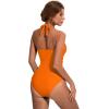 imageSUUKSESS Women Sexy Halter One Piece Swimsuits Ruffle Tummy Control Bathing Suit1 Orange