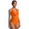 imageSUUKSESS Women Sexy Halter One Piece Swimsuits Ruffle Tummy Control Bathing Suit1 Orange