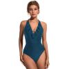imageSUUKSESS Women Sexy Halter One Piece Swimsuits Ruffle Tummy Control Bathing Suit1 Peacock Blue