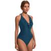 imageSUUKSESS Women Sexy Halter One Piece Swimsuits Ruffle Tummy Control Bathing Suit1 Peacock Blue