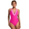 imageSUUKSESS Women Sexy Halter One Piece Swimsuits Ruffle Tummy Control Bathing Suit1 Pink Color Block