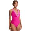 imageSUUKSESS Women Sexy Halter One Piece Swimsuits Ruffle Tummy Control Bathing Suit1 Pink Color Block