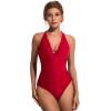 imageSUUKSESS Women Sexy Halter One Piece Swimsuits Ruffle Tummy Control Bathing Suit1 Red
