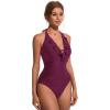 imageSUUKSESS Women Sexy Halter One Piece Swimsuits Ruffle Tummy Control Bathing Suit1 Wine Red