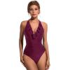 imageSUUKSESS Women Sexy Halter One Piece Swimsuits Ruffle Tummy Control Bathing Suit1 Wine Red