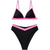 imageSUUKSESS Women Triangle High Cut Bikini Sets Sexy High Waisted 2 Piece Swimsuit57 Black Pink