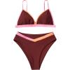 imageSUUKSESS Women Triangle High Cut Bikini Sets Sexy High Waisted 2 Piece Swimsuit57 Brown Color Block