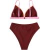 imageSUUKSESS Women Triangle High Cut Bikini Sets Sexy High Waisted 2 Piece Swimsuit57 Brown Color Block
