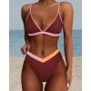 imageSUUKSESS Women Triangle High Cut Bikini Sets Sexy High Waisted 2 Piece Swimsuit57 Brown Color Block