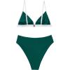 imageSUUKSESS Women Triangle High Cut Bikini Sets Sexy High Waisted 2 Piece Swimsuit57 Green White