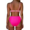 imageSUUKSESS Women Triangle High Cut Bikini Sets Sexy High Waisted 2 Piece Swimsuit57 Pink Color Block