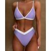 imageSUUKSESS Women Triangle High Cut Bikini Sets Sexy High Waisted 2 Piece Swimsuit57 Purple White