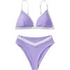 imageSUUKSESS Women Triangle High Cut Bikini Sets Sexy High Waisted 2 Piece Swimsuit57 Purple White