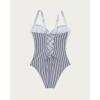 imageSUUKSESS Women Tummy Control One Piece Swimsuit Sexy Crisscross Back Bathing SuitBlue Black Striped